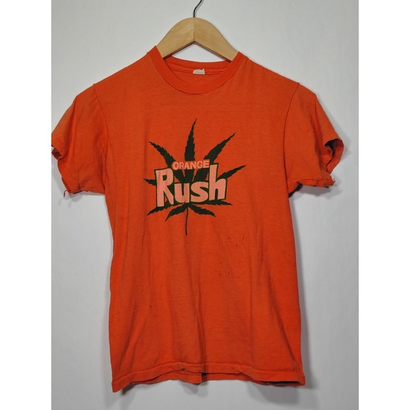 Vintage Orange Rush Marijuana Leaf Graphic T-Shirt Single Stitch Made in USA M
